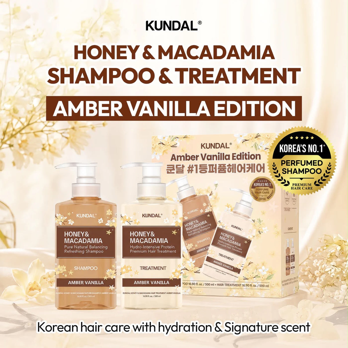 AMBER VANILLA EDITION - HONEY & MACADAMIA SHAMPOO + TREATMENT SET 500ML
